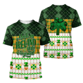 FUNSTUFFPRINT Made In Ireland 100% Original Shamrock Patrick Day All Over Printed Shirt 3D T-shirt