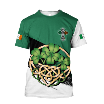 FUNSTUFFPRINT Celtic Cross Ireland St. Patrick's Day 3D Shirt, Irish St. Paddy's Sweater, Shamrock Shirt, Idea For St Patrick's Day 3D T-shirt