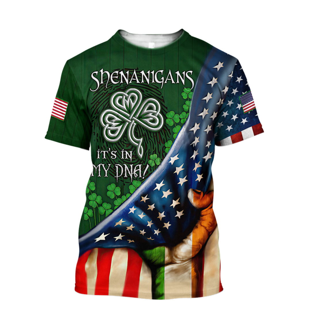 FUNSTUFFPRINT Shenanigans It is my DNA USA Flag 3D All Over PrinT-Shirts, Saint Patrick's Day Shirt, Irish Shirt, USA Flag Shirt 3D T-shirt