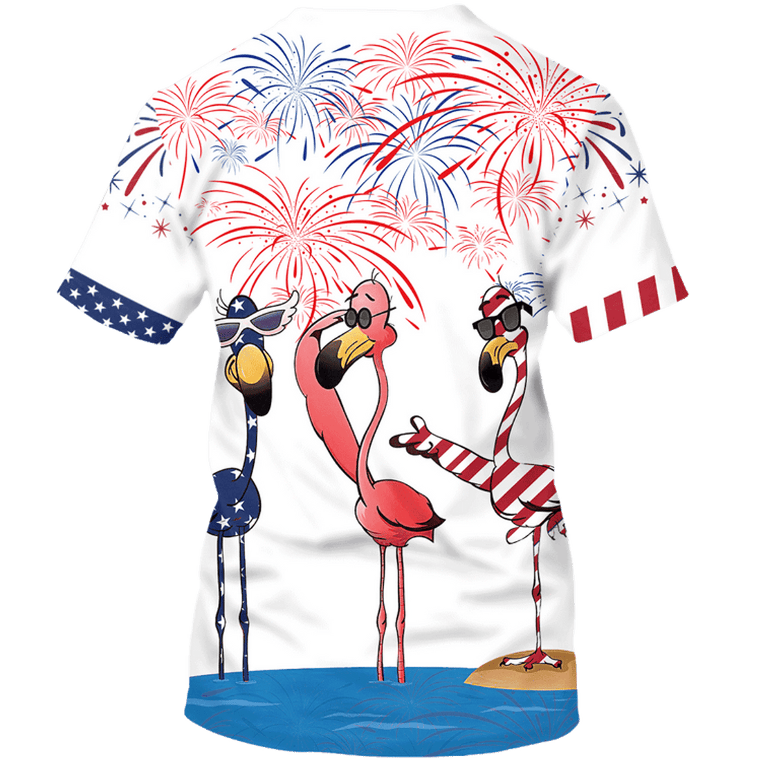 FUNSTUFFPRINT Flamingo Shirts For Independence Day, Funny Patriotic Shirt American Flamingo 3D T-shirt
