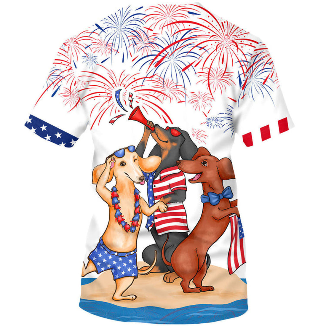 FUNSTUFFPRINT Dachshund Shirts For Men Women, Independence Day Funny Dog On 3D T-shirt