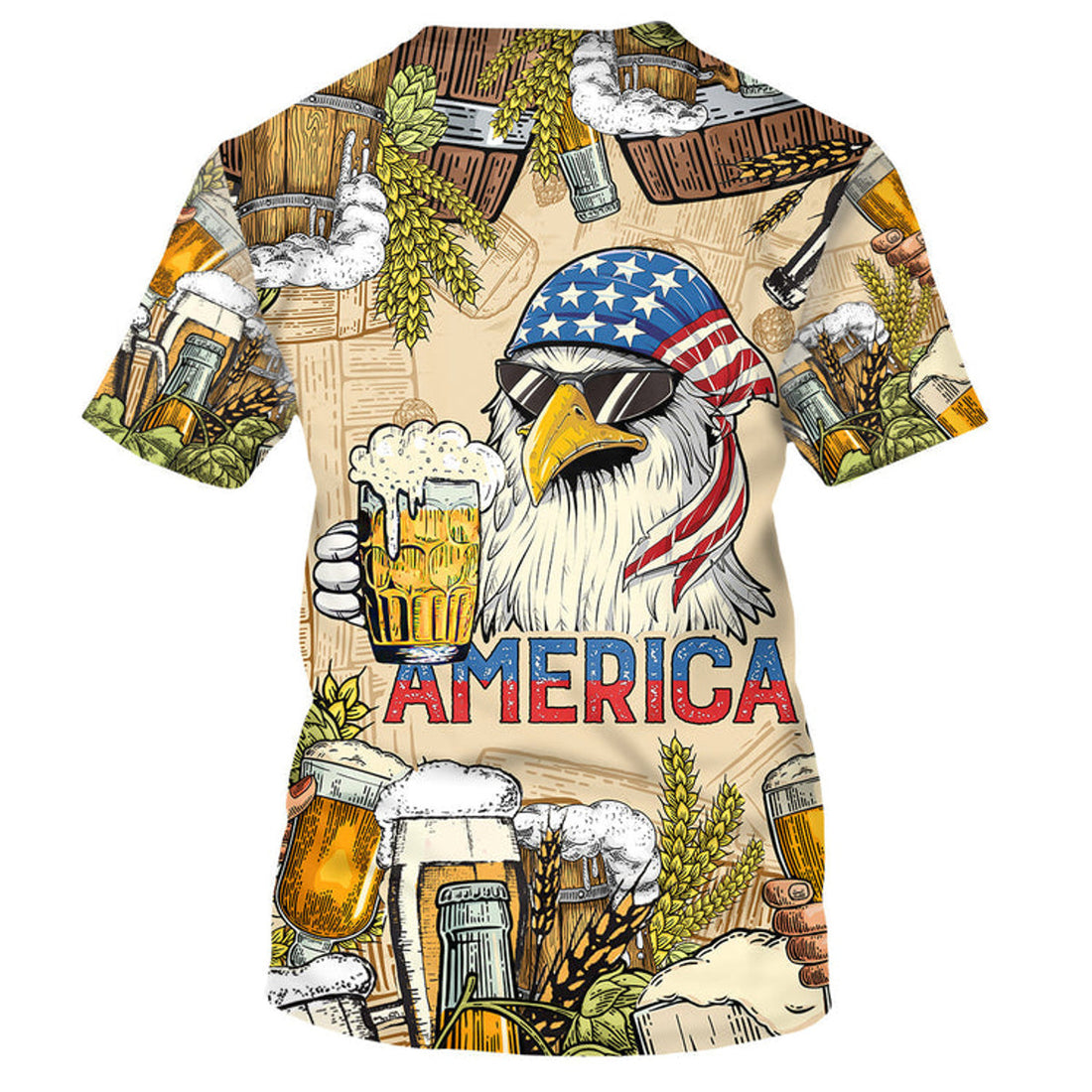 FUNSTUFFPRINT Cool American Eagle Shirt, It'S Beer O'Clock Button Down Shirt, Amazing Presents This Summer 3D T-shirt
