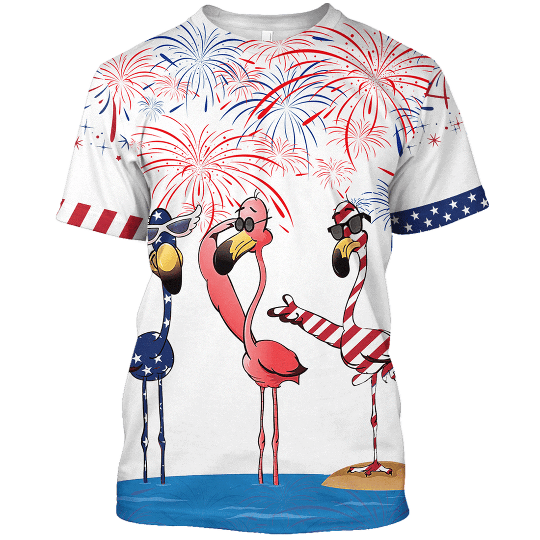 FUNSTUFFPRINT Flamingo Shirts For Independence Day, Funny Patriotic Shirt American Flamingo 3D T-shirt