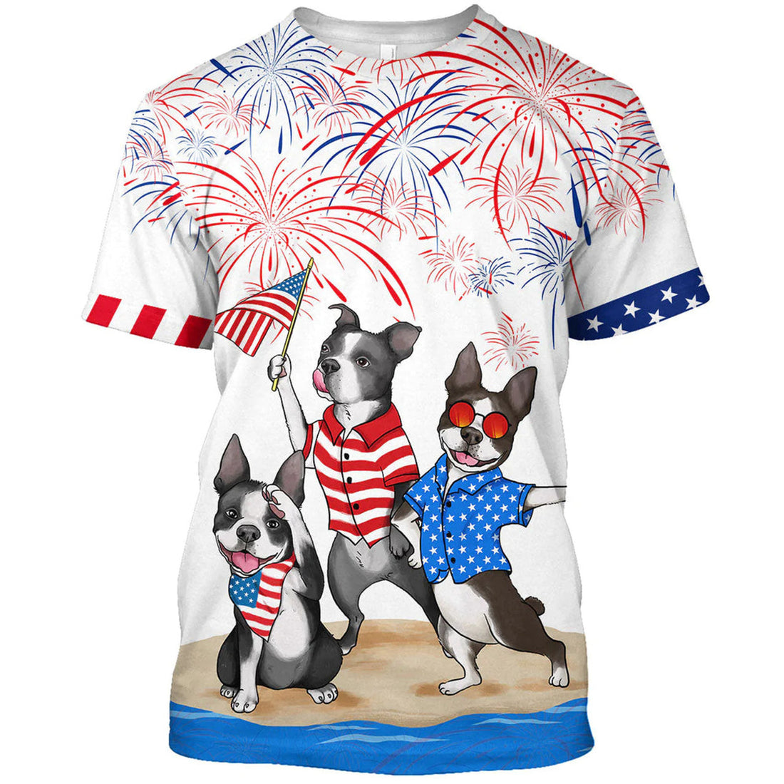 Boston Terriers T-Shirt Gift For Dog Lover This Summer Funny Independence Day Dog In T-Shirt