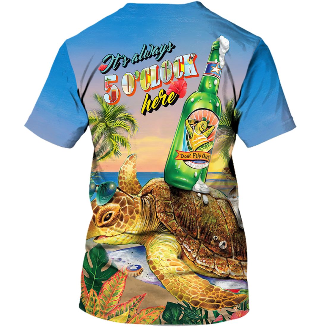 FUNSTUFFPRINT Funny Turtle Beer Summer 3D Shirt, Turtle On The Beach Vacation Shirts For Men Women, Beer Turtle Shirt 3D T-shirt