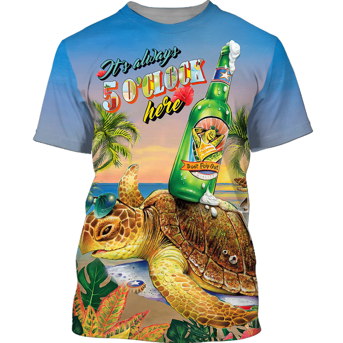 Funny Turtle Beer Summer 3D Shirt, Turtle On The Beach Vacation Shirts For Men Women, Beer Turtle Shirt