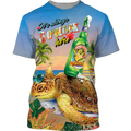 Funny Turtle Beer Summer 3D Shirt, Turtle On The Beach Vacation Shirts For Men Women, Beer Turtle Shirt