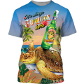 FUNSTUFFPRINT Funny Turtle Beer Summer 3D Shirt, Turtle On The Beach Vacation Shirts For Men Women, Beer Turtle Shirt 3D T-shirt