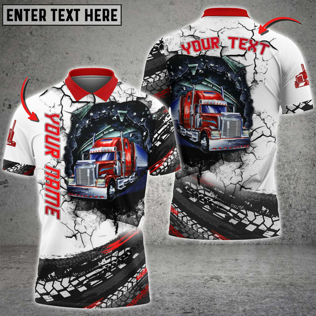 Custom Truck Multicolor Tire Pattern Personalized Name 3D Polo Shirt For Truck Driver