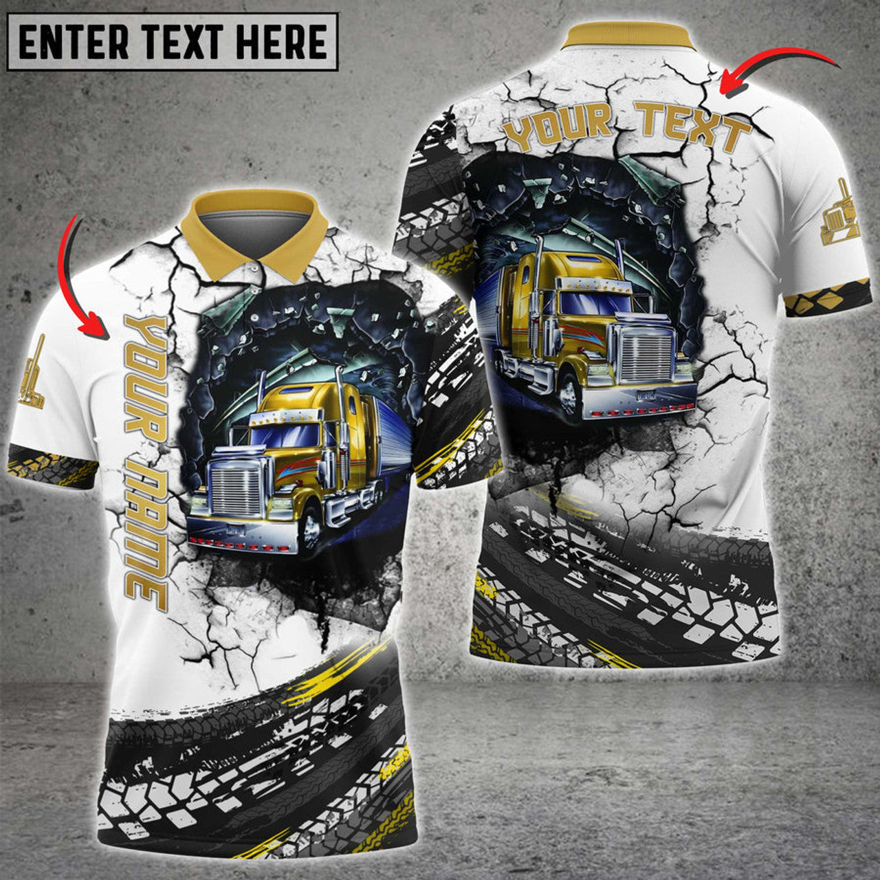 Custom Truck Multicolor Tire Pattern Personalized Name 3D Polo Shirt For Truck Driver
