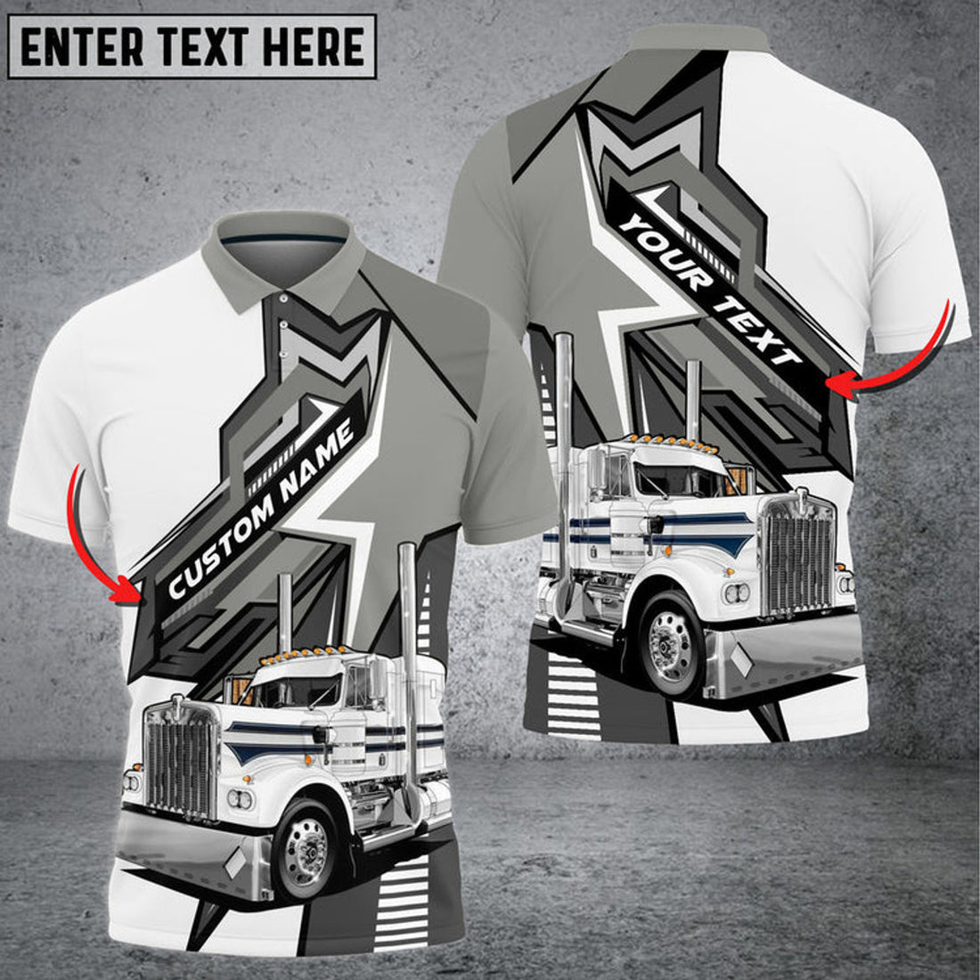 Personalized Truck White and Grey Personalized Name 3D Polo Shirt For Truck Driver 4 Colors