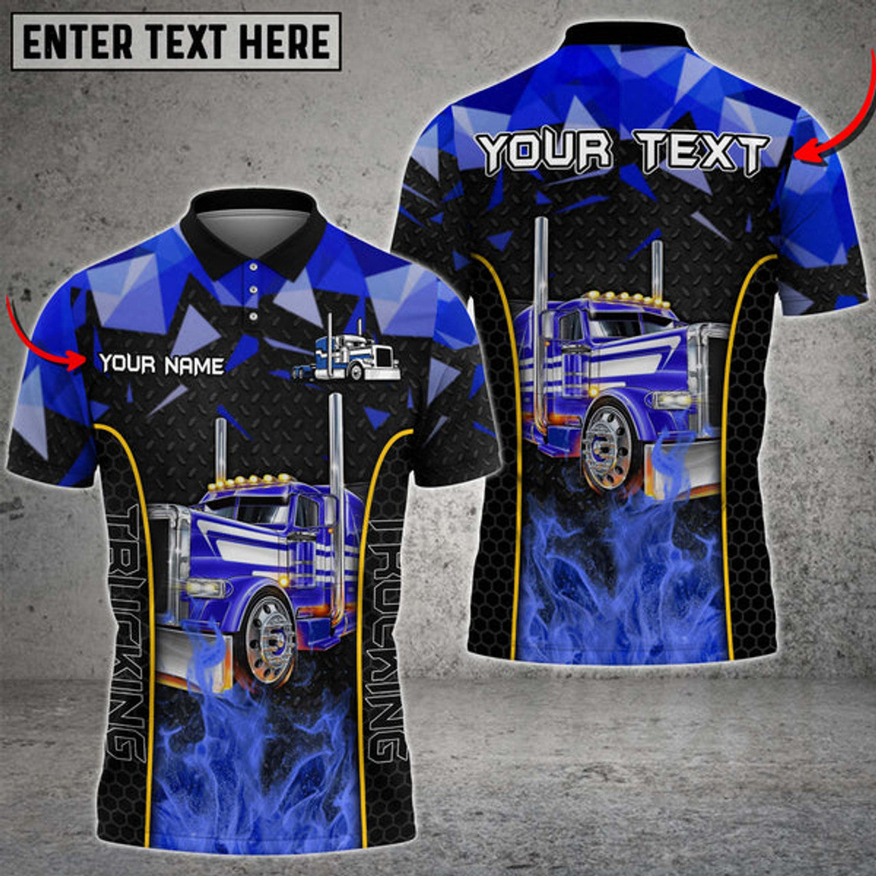 Personalized Truck Metal Pattern Multicolor Option Personalized Name 3D Polo Shirt For Truck Driver