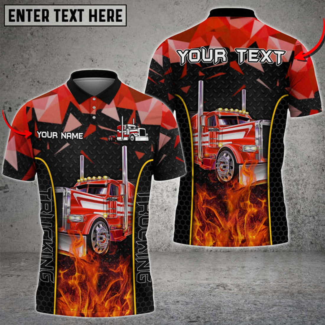 Personalized Truck Metal Pattern Multicolor Option Personalized Name 3D Polo Shirt For Truck Driver