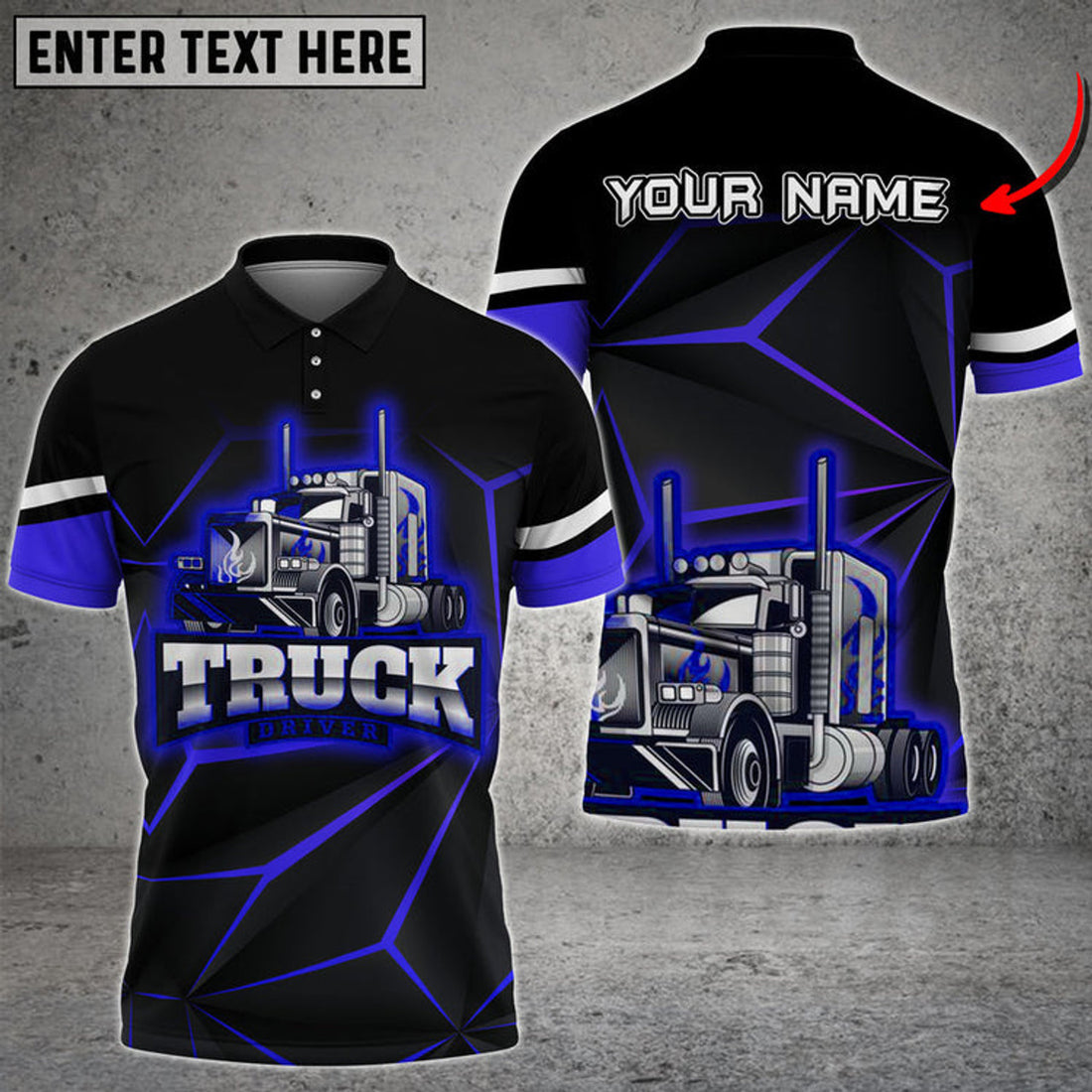 Custom Multicolor Truck Neon Light Pattern Personalized Name 3D Polo Shirt For Truck Driver