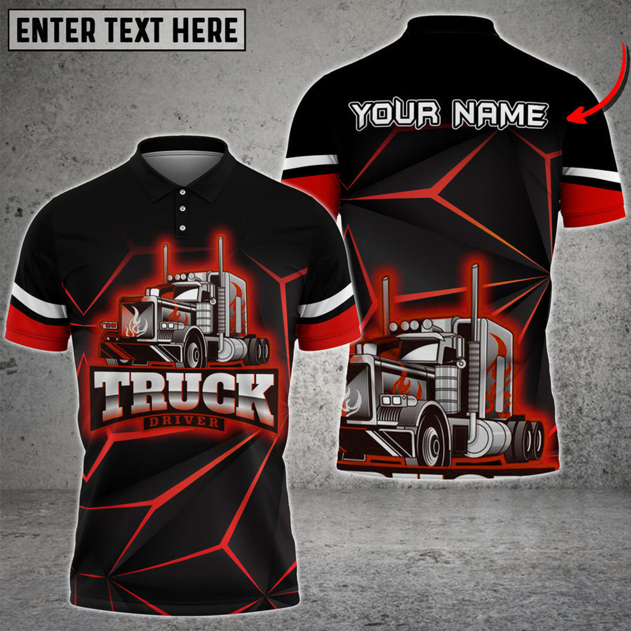 Custom Multicolor Truck Neon Light Pattern Personalized Name 3D Polo Shirt For Truck Driver