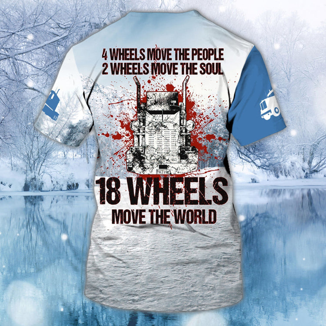 FUNSTUFFPRINT Customized Trucker T-Shirt 18 Wheels Move The World Custom 3D Trucker Shirt Men 3D T-shirt