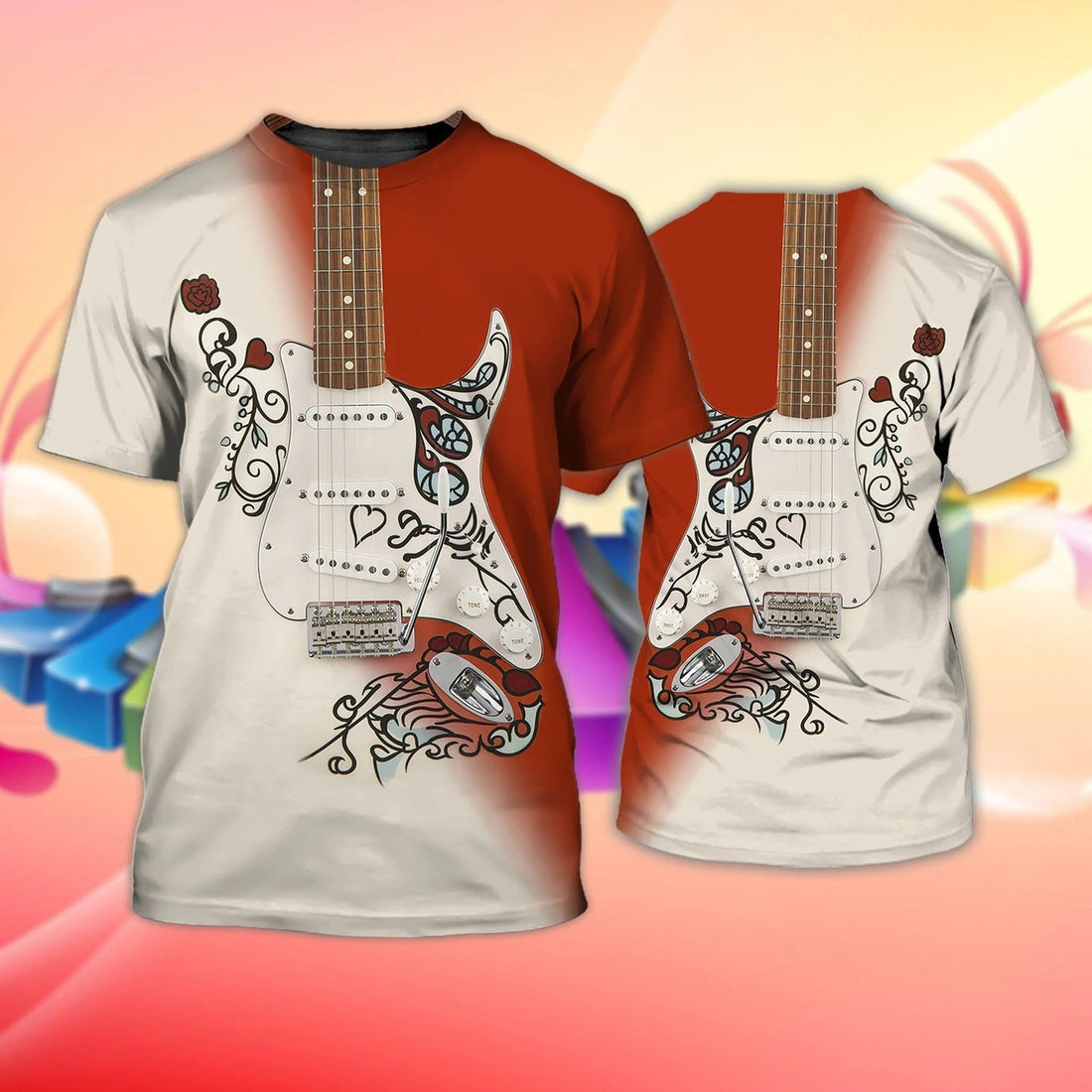 FUNSTUFFPRINT 3D All Over Print Guitar Lovers, Sublimation Guitar Shirts For Men And Woman 3D T-shirt