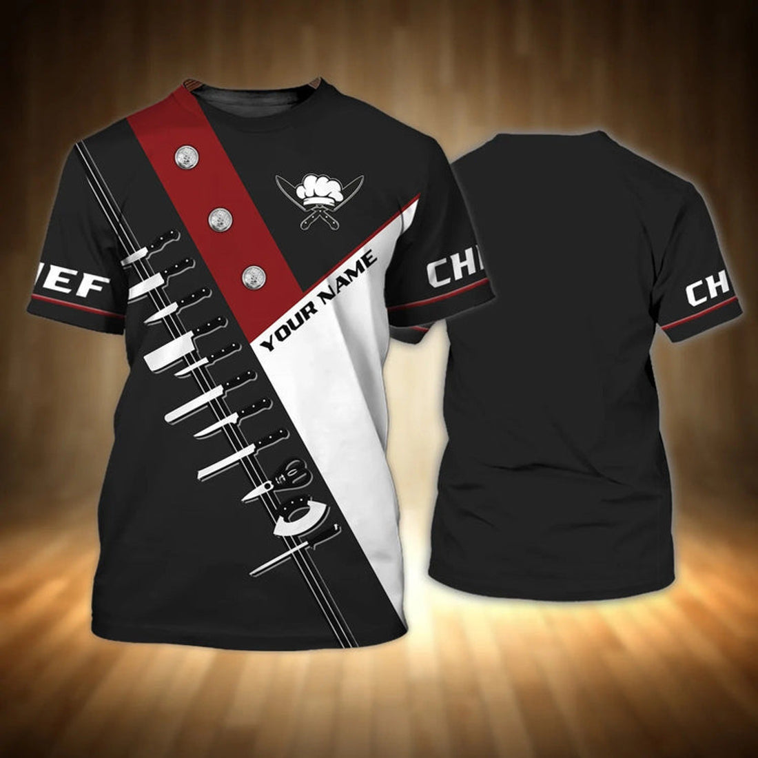FUNSTUFFPRINT Customized Chef Cook Print On Shirt, Knife Cooking Equipment 3D All Over Print Chef Shirt, Unisex Master Chef T-Shirt 3D 3D T-shirt