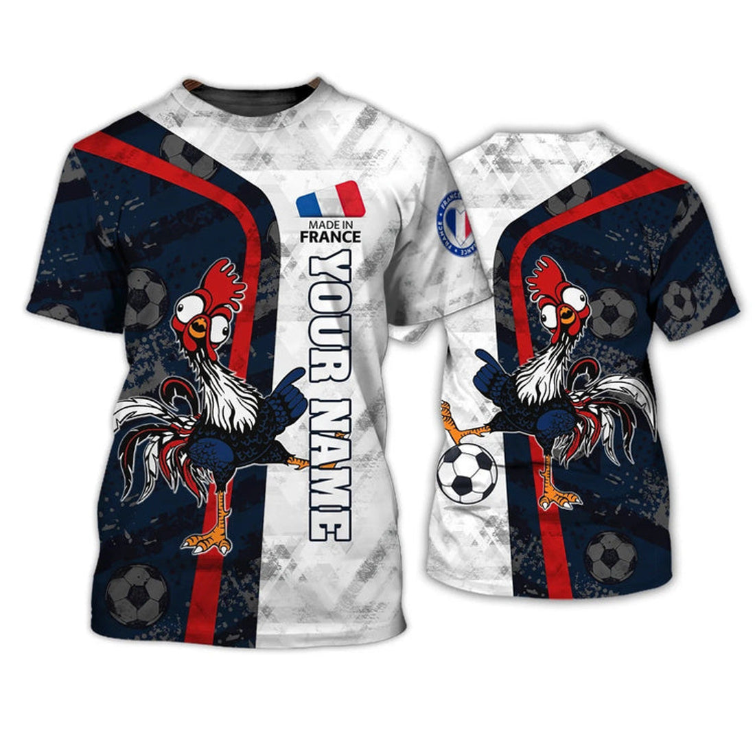 FUNSTUFFPRINT Rooster France Football T-Shirt For Men Women, Support France Football Team Shirt, France Fan Gift 3D T-shirt