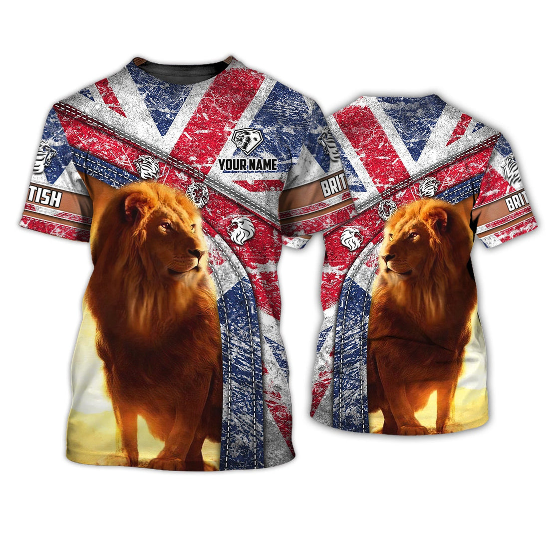 FUNSTUFFPRINT British Lion - Personalized Name 3D T-Shirt