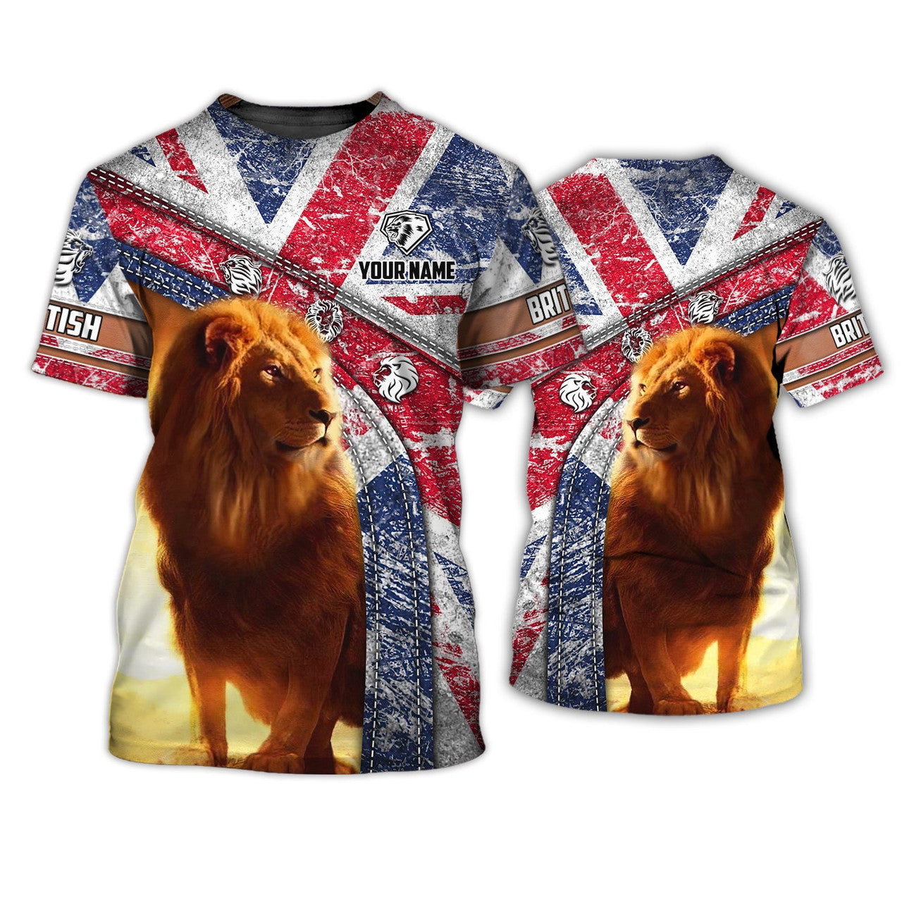 FUNSTUFFPRINT British Lion - Personalized Name 3D T-Shirt