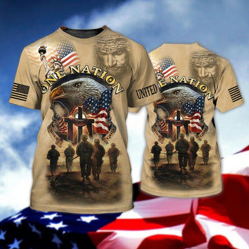 FUNSTUFFPRINT One Nation Under God 3D Tee Shirt, Veteran American Patriotic Full PrinT-Shirt , Independence Days 3D T-shirt