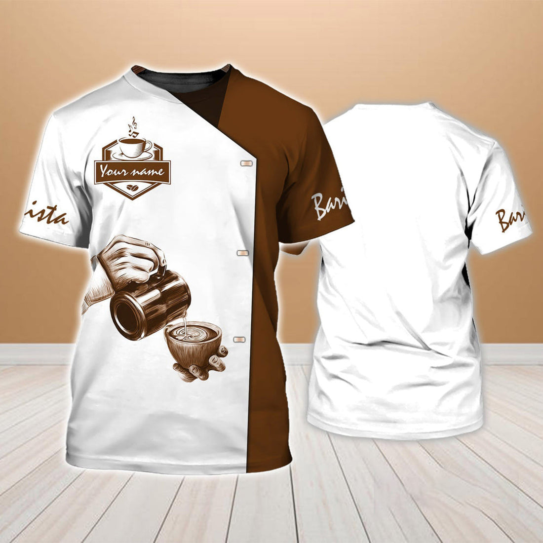 FUNSTUFFPRINT Customized Barista T-Shirt Men Women Barista Hand Drawing Bartender Uniform 3D T-shirt