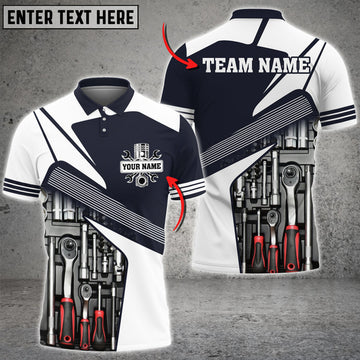 Personalized Mechanic Tool Custom Text Multi Color Printed 3D Polo Shirt, Mechanic Men Shirt