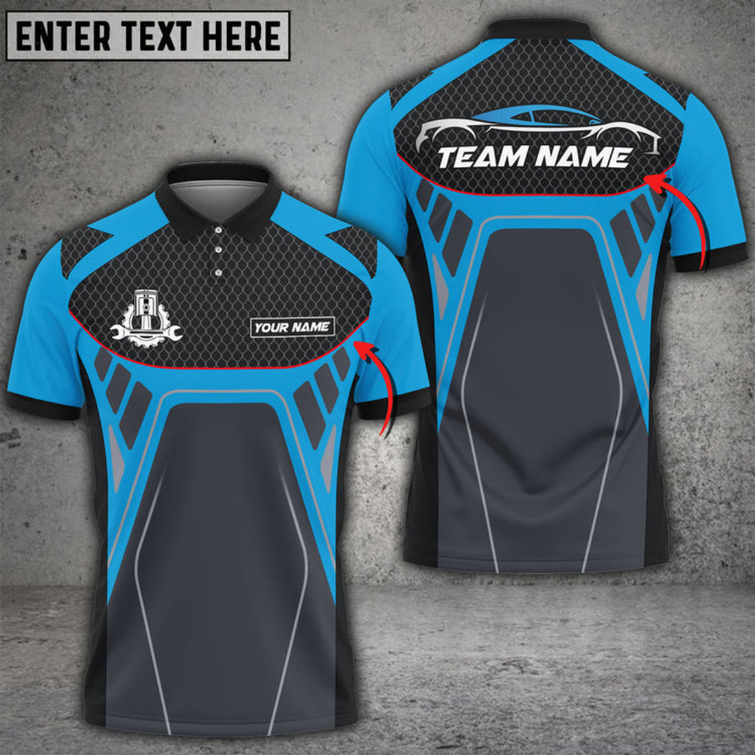 Personalized Auto Mechanic Car Pattern Custom Name Multi Color Printed 3D Polo Shirt