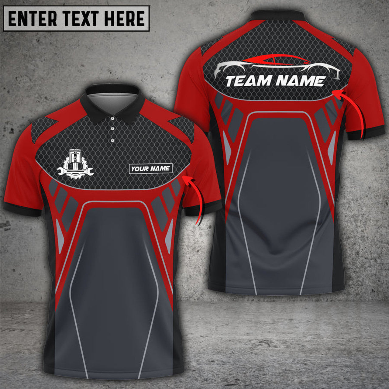 Personalized Auto Mechanic Car Pattern Custom Name Multi Color Printed 3D Polo Shirt
