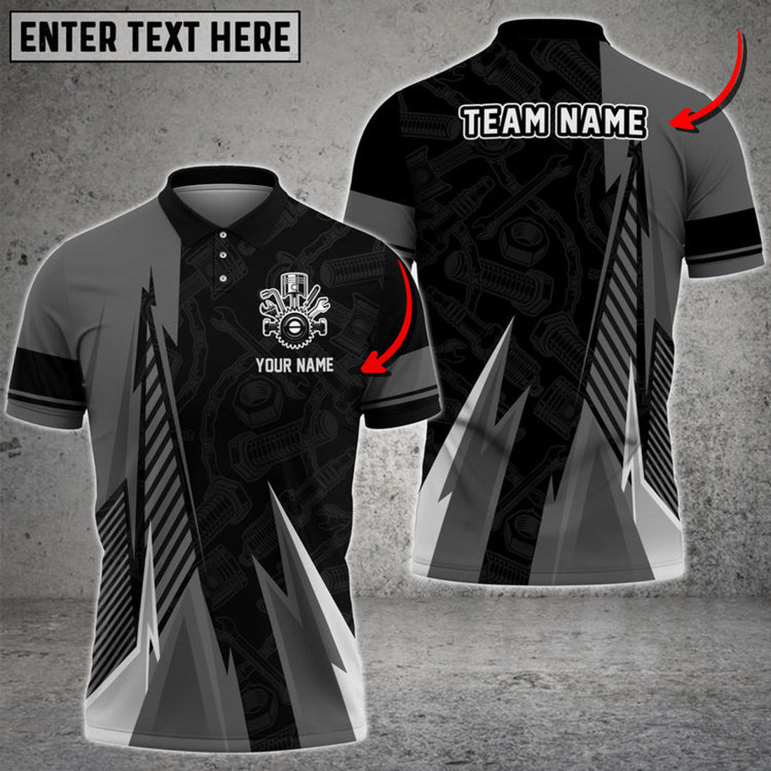 Custom Auto Mechanic Custom Name Pattern Multi Color Printed 3D Polo Shirt