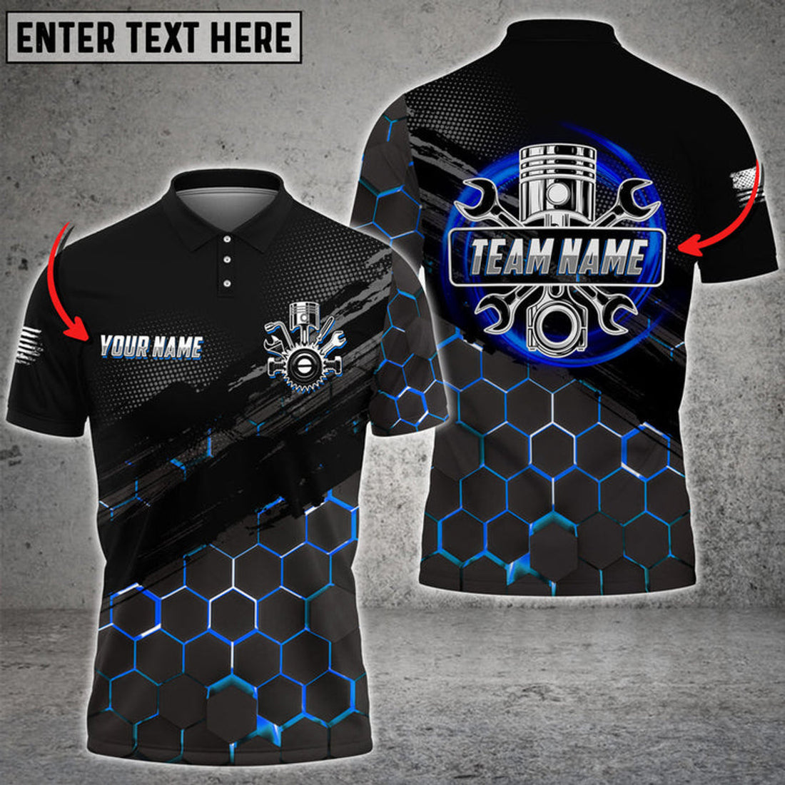 Custom Mechanic Honeycomb Custom Name Multi Color All Over Printed 3D Polo Shirt, Mechanic Polo Shirt
