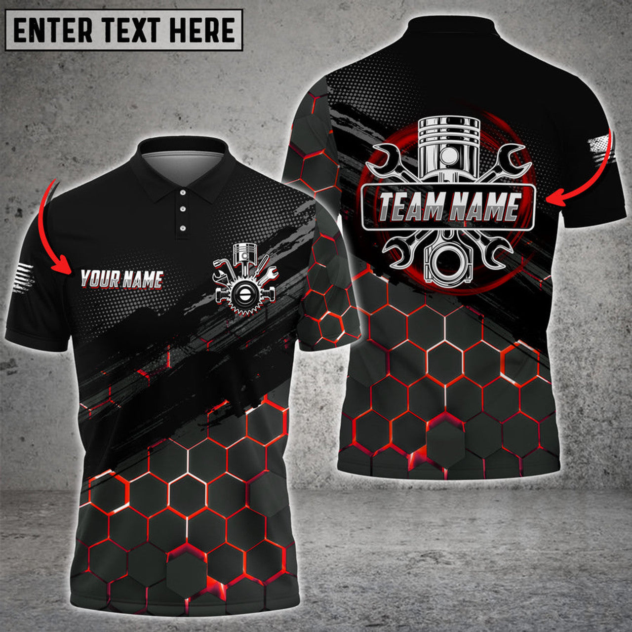Custom Mechanic Honeycomb Custom Name Multi Color All Over Printed 3D Polo Shirt, Mechanic Polo Shirt