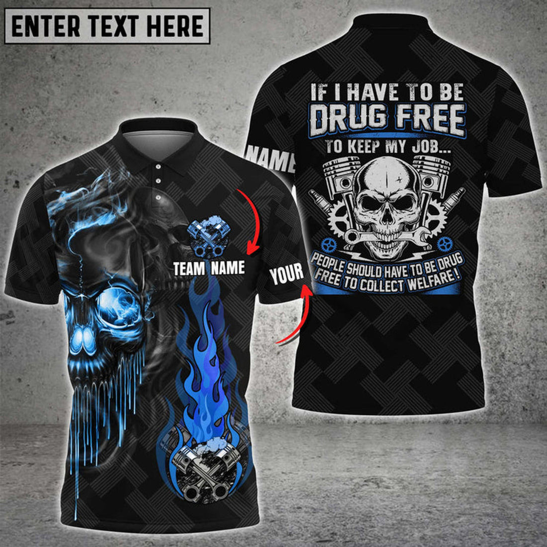 Custom Mechanic Skull If I Have To Be Drug Free Custom Name Multi Color Printed 3D Polo Shirt