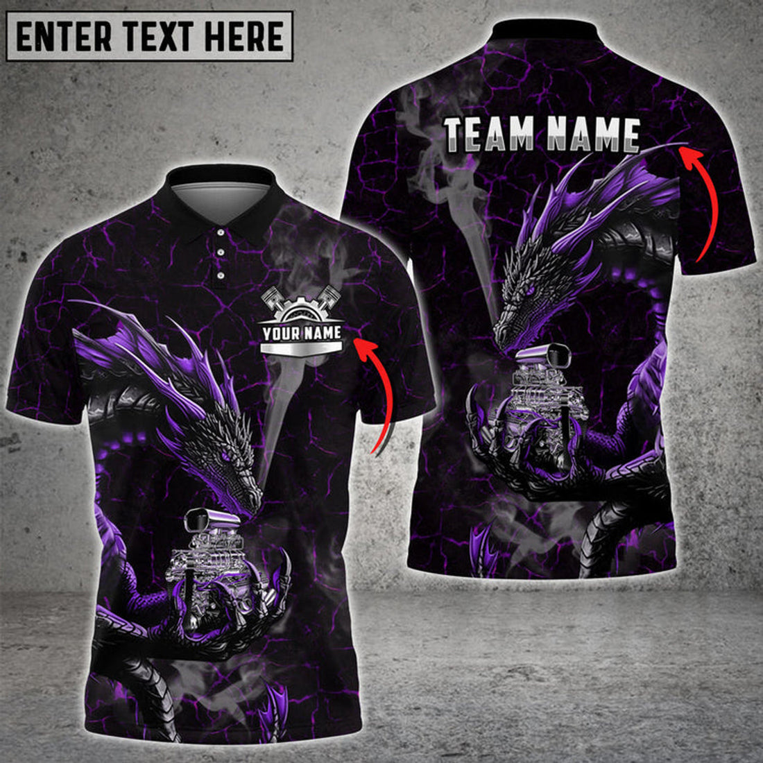 Custom Mechanic Dragon V8 Engine Custom Name Multi Color Printed 3D Polo Shirt