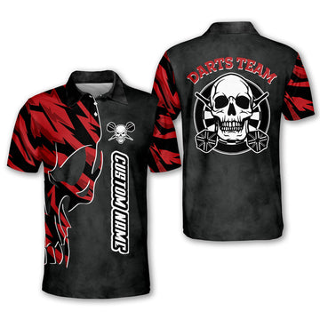 Custom Black and Red Skull Dart Polo Shirts, Idea Shirt for Dart Player, Skull Dart Shirt