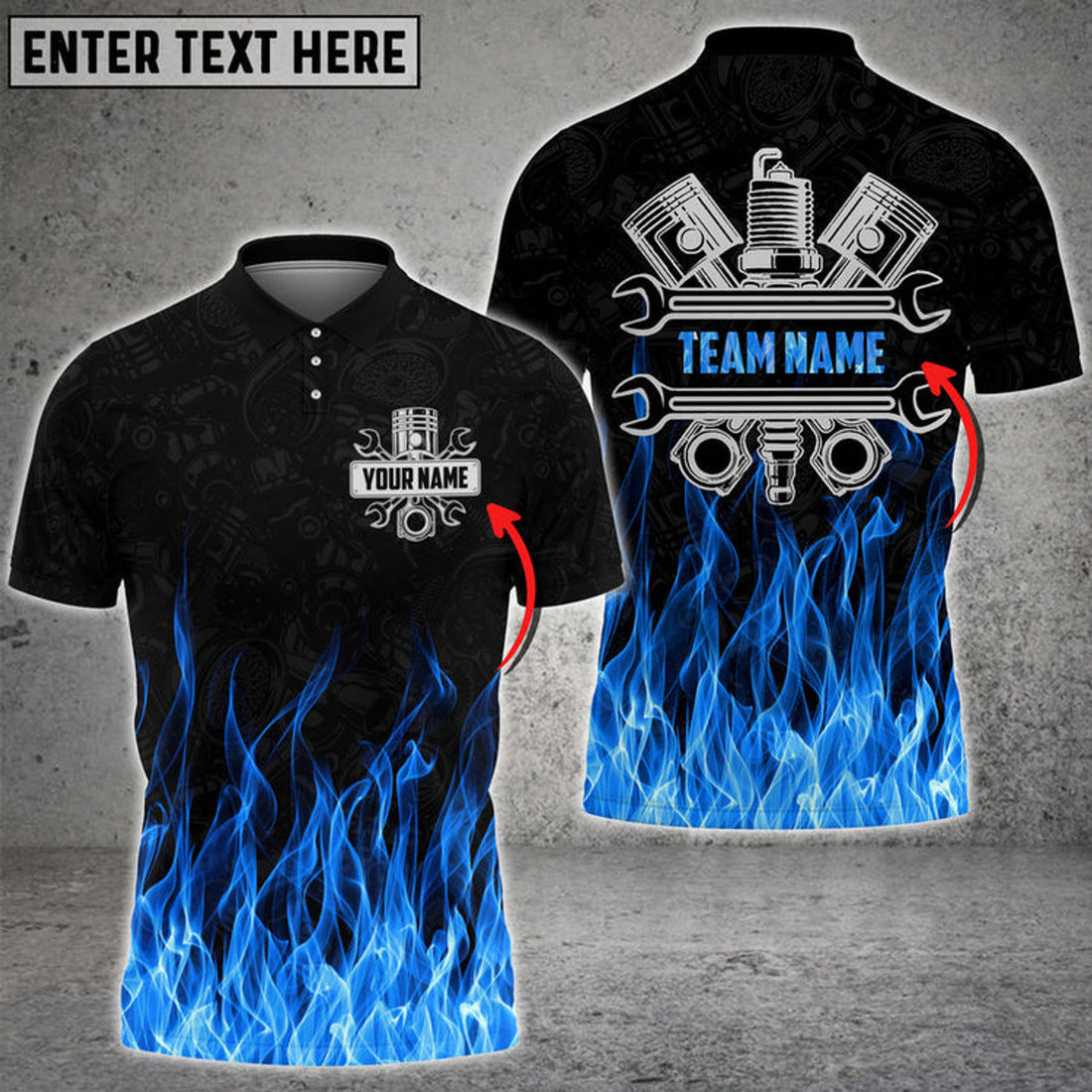 Custom Mechanic And Fire Custom Name Multi Color Printed 3D Polo Shirt, Gift for Men Dad