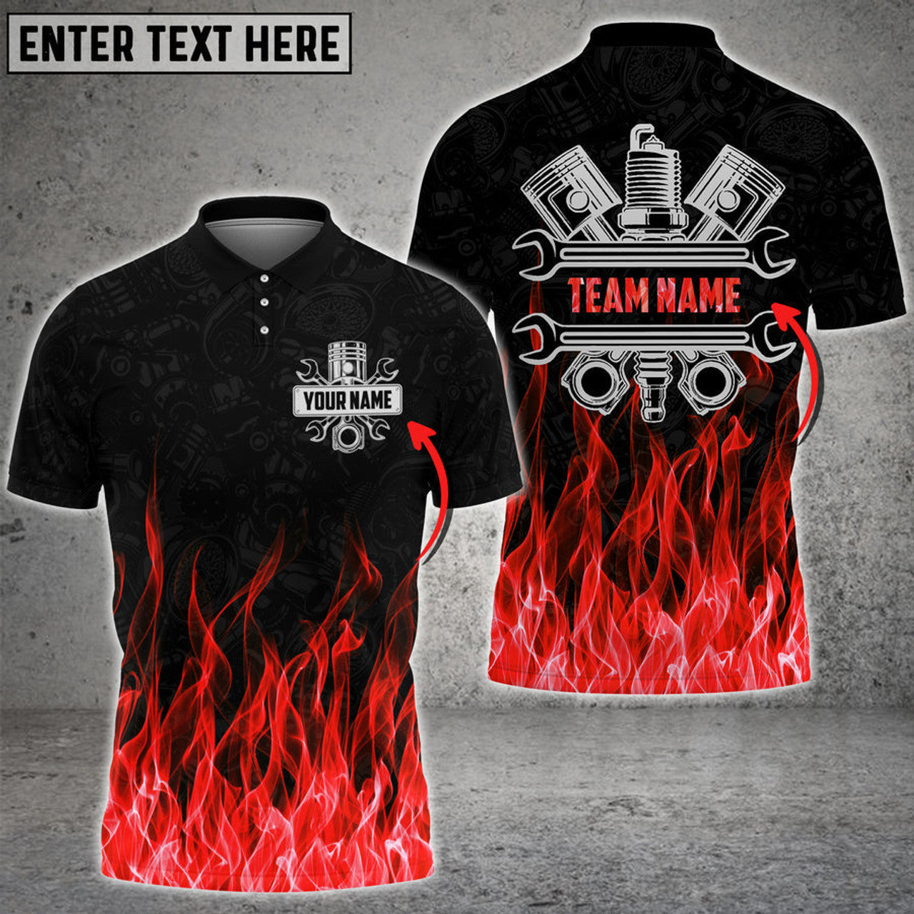 Custom Mechanic And Fire Custom Name Multi Color Printed 3D Polo Shirt, Gift for Men Dad