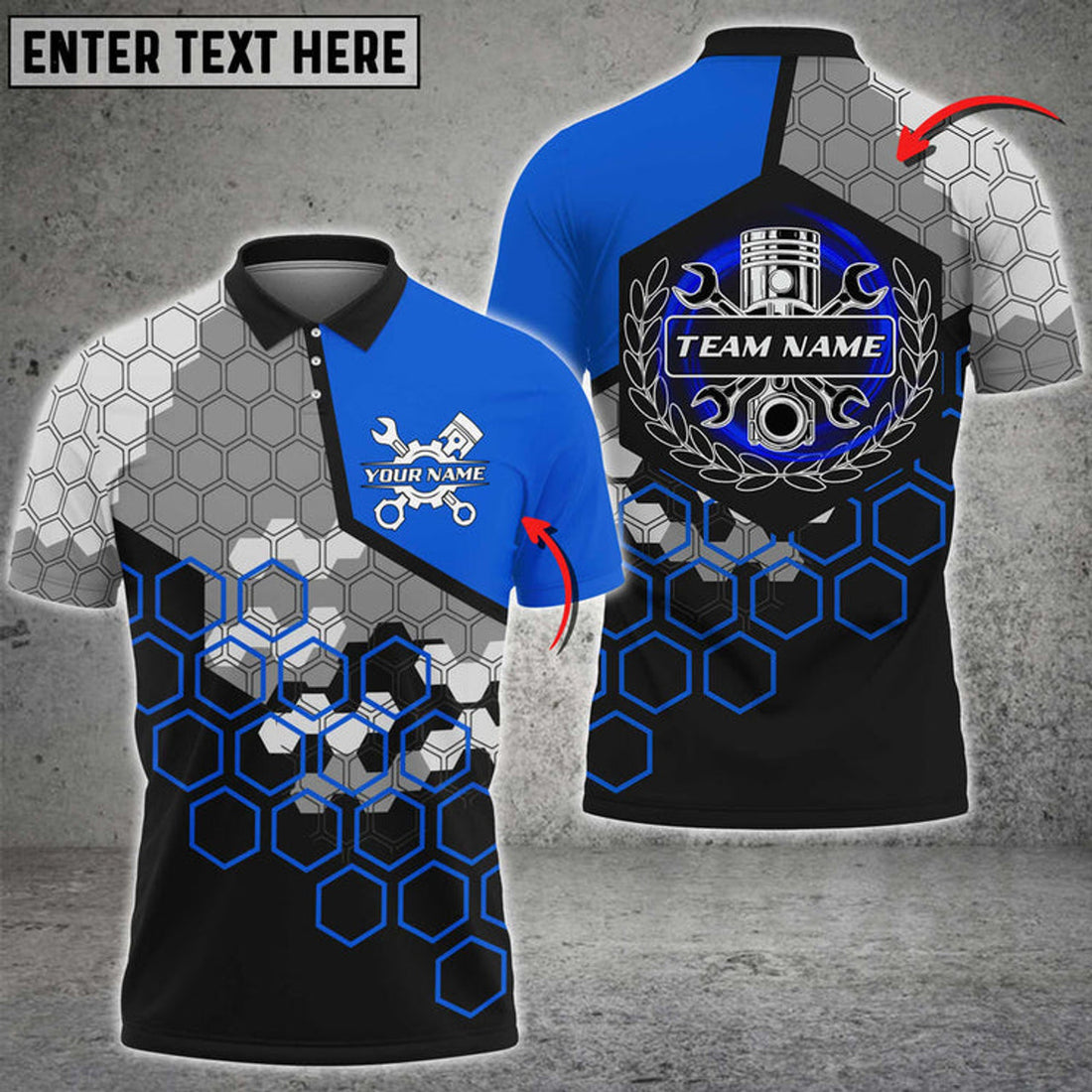 Personalized Mechanic Honeycomb Custom Name Team Multi Color Printed 3D Polo Shirt