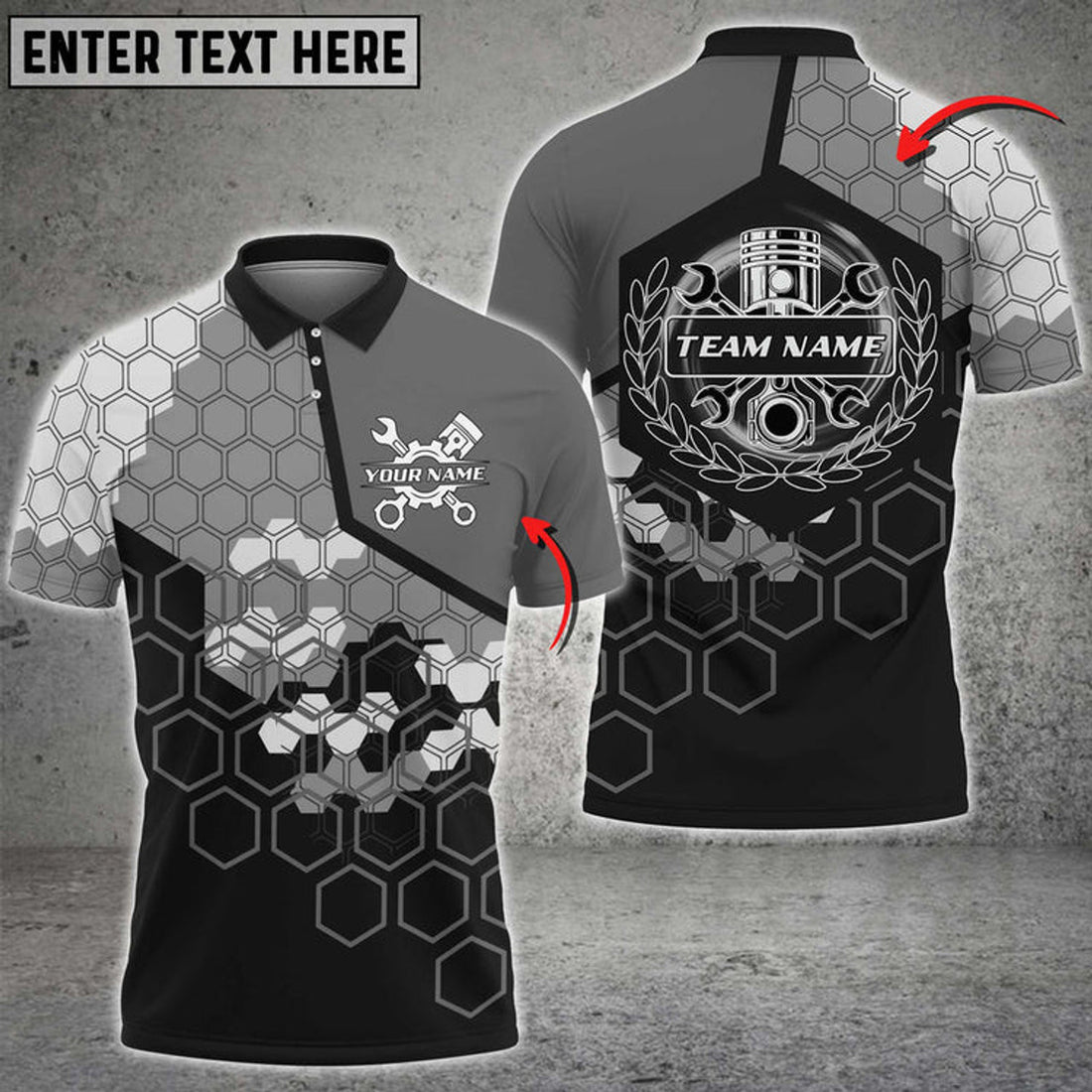 Custom Mechanic Honeycomb Custom Name Multi Color Printed 3D Polo Shirt, Gifts for Mechanics