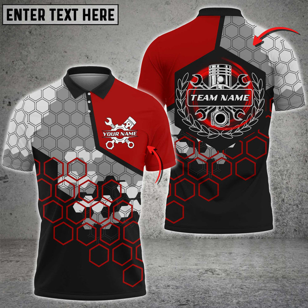 Personalized Mechanic Honeycomb Custom Name Team Multi Color Printed 3D Polo Shirt