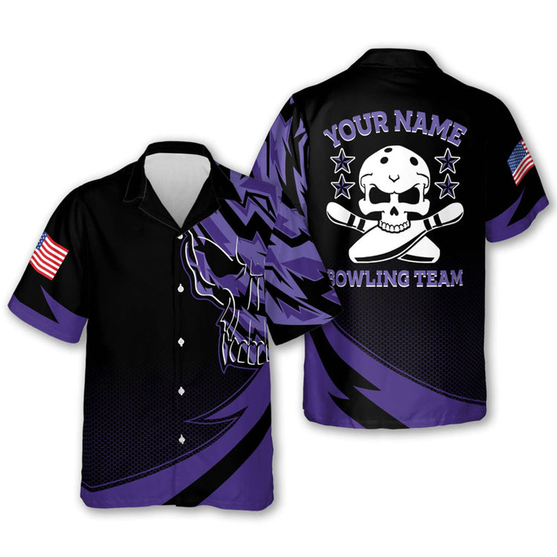 Custom Skull Button-Down Flag bowling Hawaiian Shirt, Bowling Team Shirt, Bowling Gift