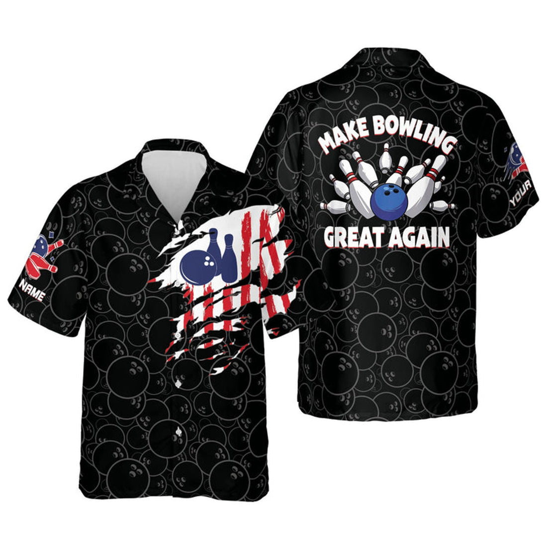 Custom name Bowling Shirts for Men, Men's USA Hawaiian shirt, Bowling Hawaiian shirt for men