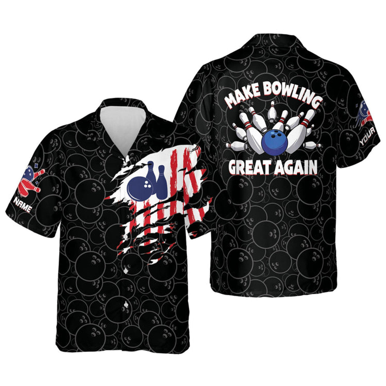 Custom name Bowling Shirts for Men, Men's USA Hawaiian shirt, Bowling Hawaiian shirt for men