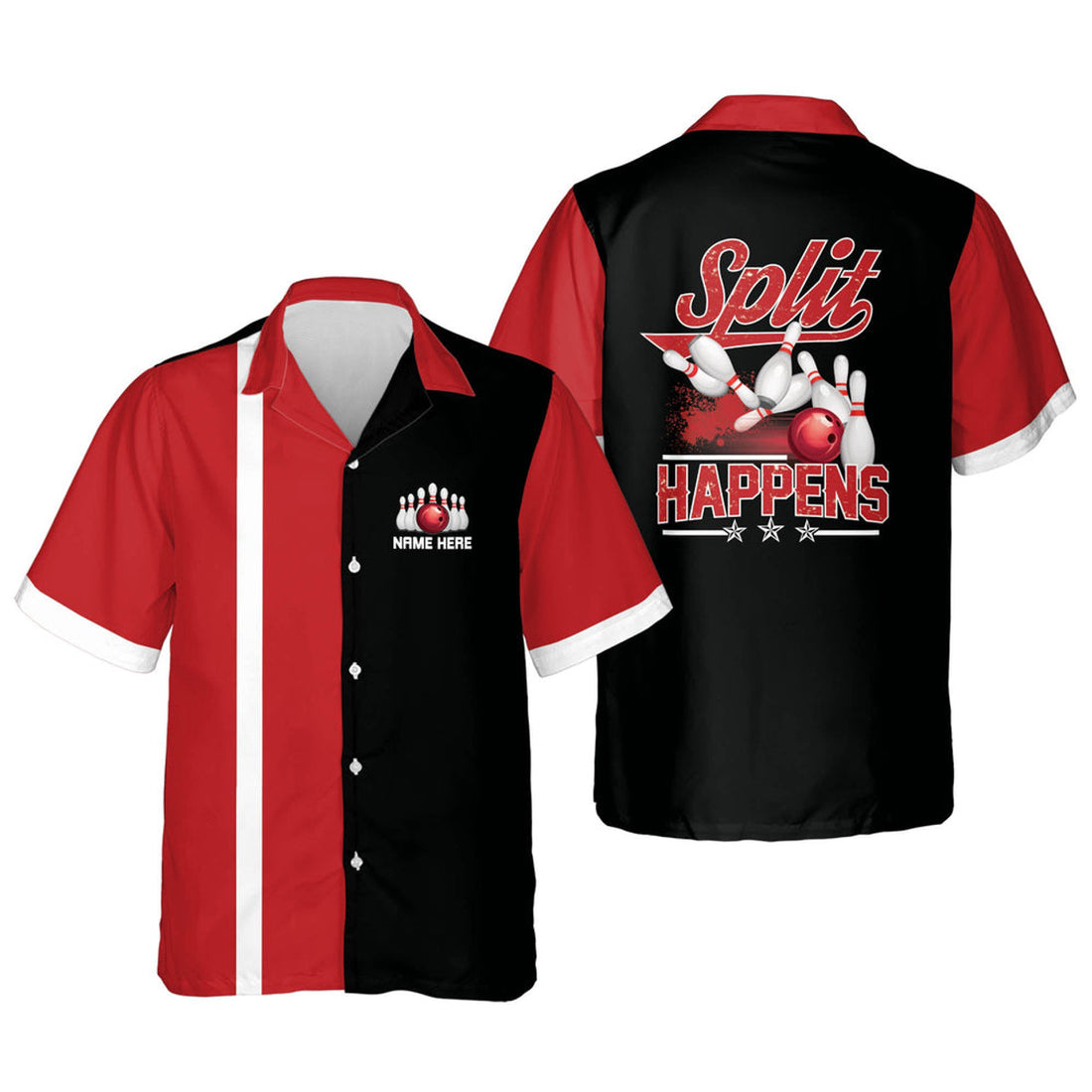 Custom name Funny Split Happens Hawaiian Bowling Shirt
