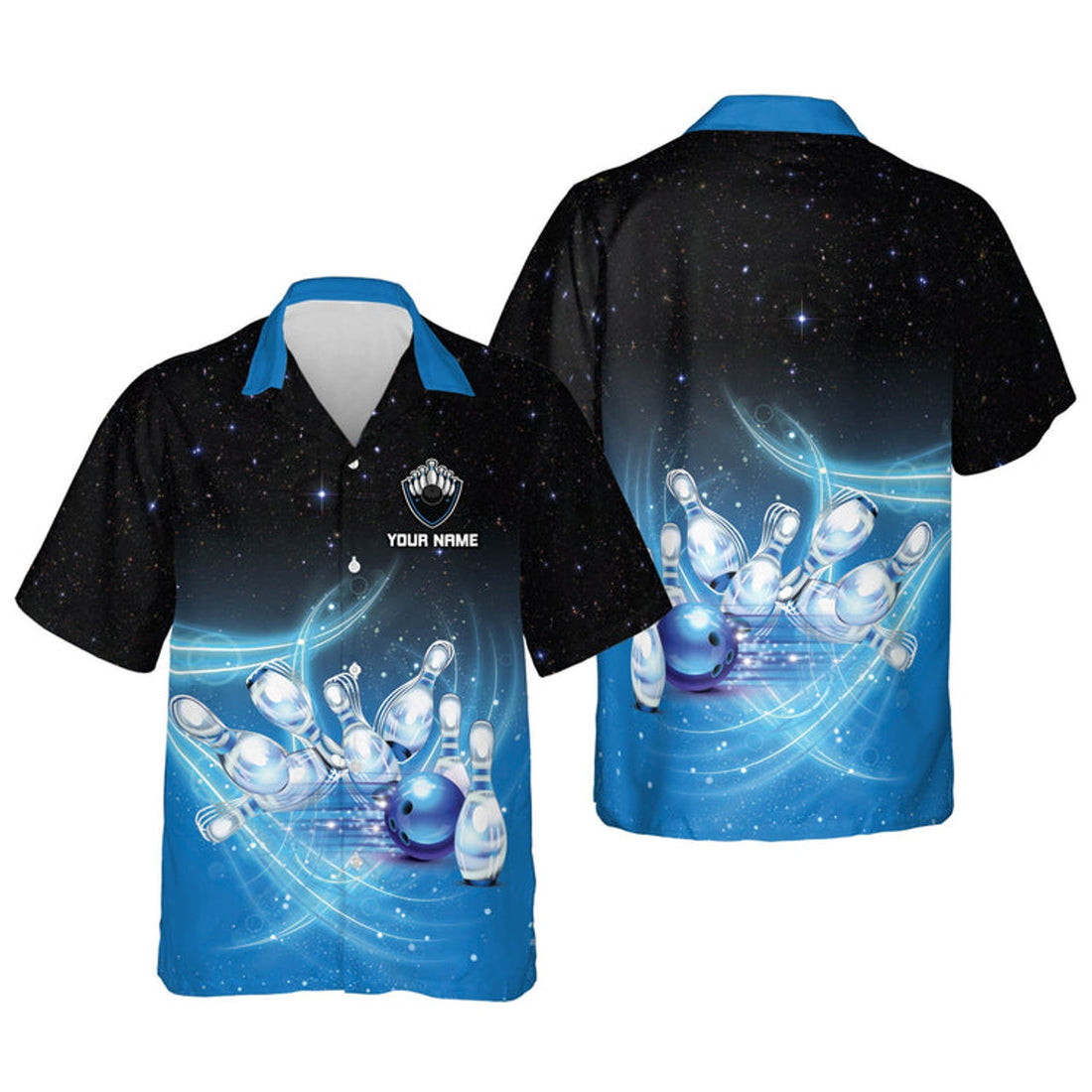Custom name USA Bowling Button-Down Short Sleeve Hawaiian Shirt, Bowling Hawaiian shirt for men