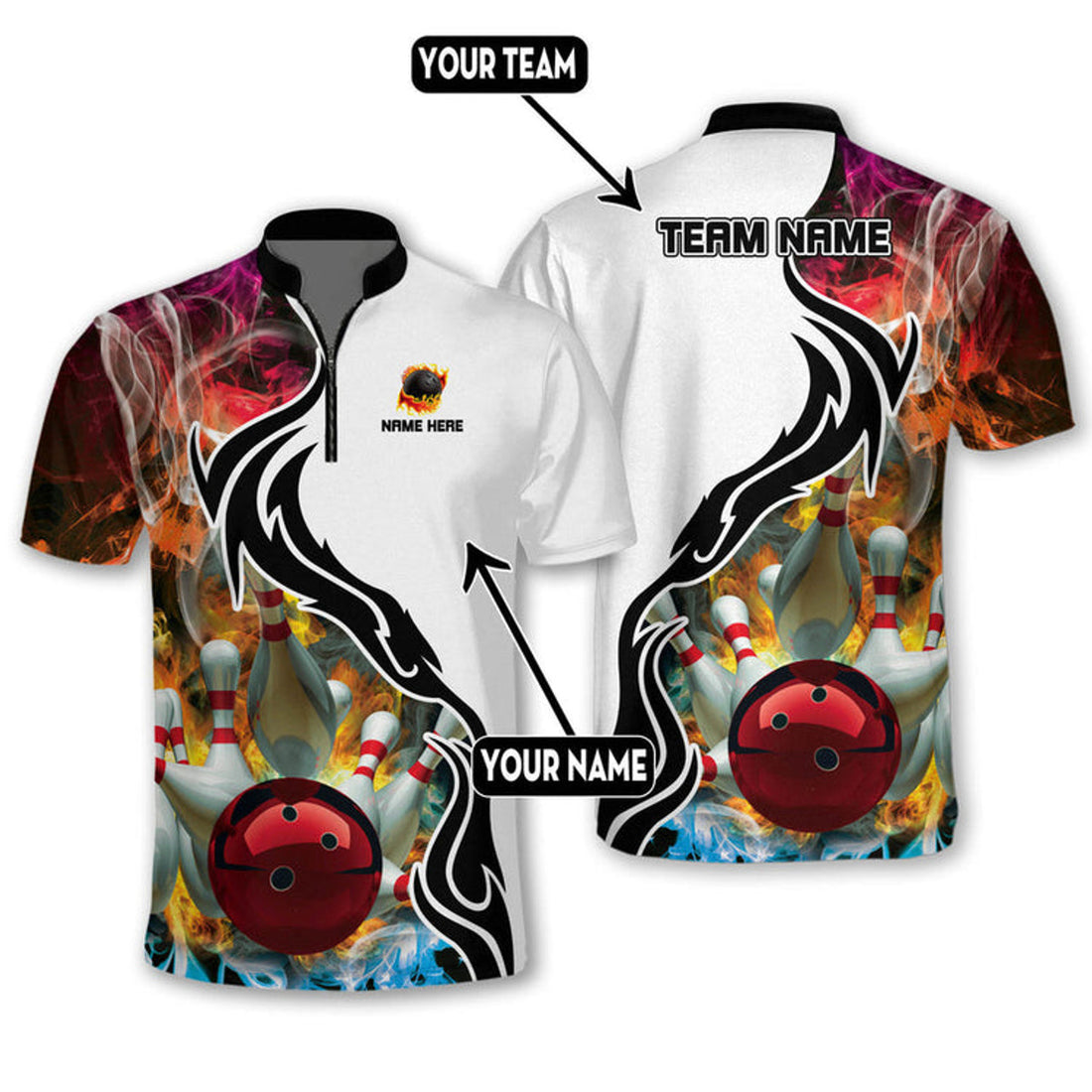 Custom Personalized Name Team Bowling Color Water and Fire 3D Bowling Jersey Shirt, Perfect Gift for Men Women