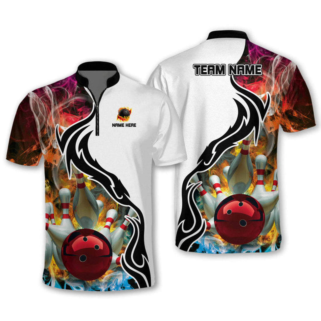 Custom Personalized Name Team Bowling Color Water and Fire 3D Bowling Jersey Shirt, Perfect Gift for Men Women