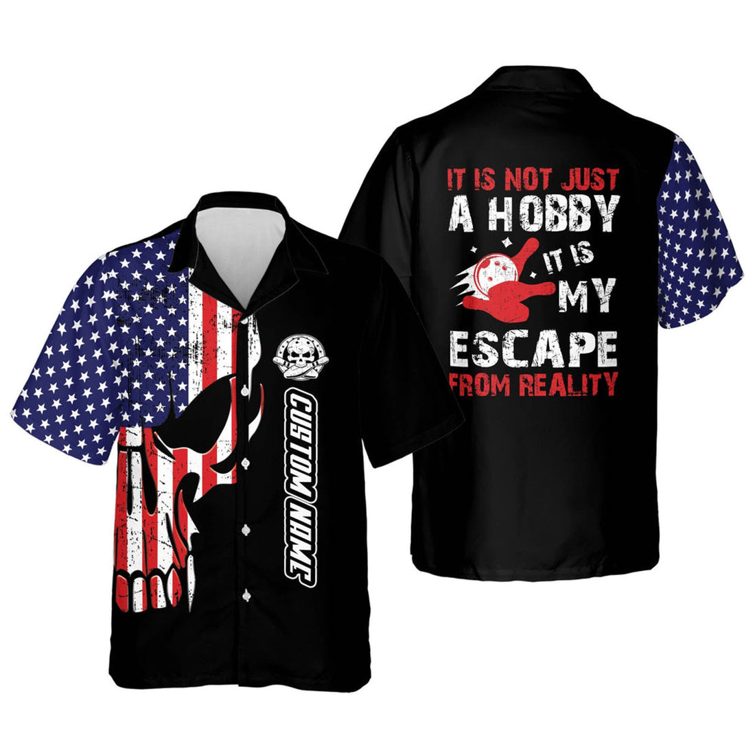 Custom Flame With Name Hawaiian Bowling Shirts, USA Flag Patriotic Hawaiian Bowling Shirts