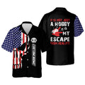 Custom Flame With Name Hawaiian Bowling Shirts, USA Flag Patriotic Hawaiian Bowling Shirts
